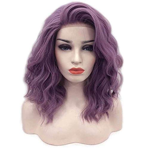 Mixed Pink Purple Bob Wig Wavy Synthetic Lace Front Wig For Women