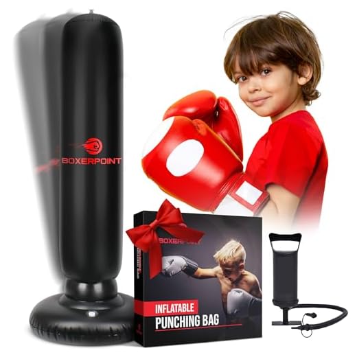 Inflatable Punching Bag for Kids - 63" High Boxing Blow Up Training Bag with Stand - Strong Kid Bop Bag for Kickboxing Practice - Bounce Back Freestanding Punch Bag Gift Set