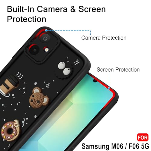 Image of TheGiftKart Back Cover Case for Samsung Galaxy M06 5G / F06 5G | Cute Fun Cartoon 3D Bear Coffee Case | Full Camera Protection | Shockproof Back Cover Case for Samsung M06 / F06 5G (Silicone, Black)