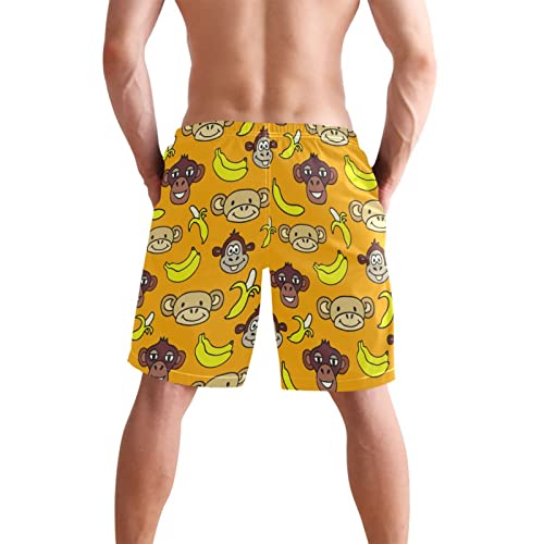 Mens Cute Monkeys Faces and Bananas Swim Trunks Quick Dry Beachwear Sports Board Shorts3