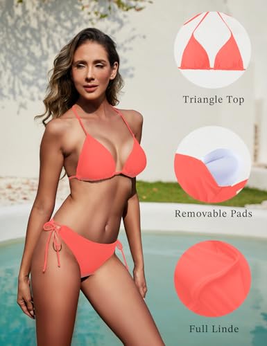 Image of Women String Bikini Set Halter Side Tie Two Piece Swimsuit Triangle Bathing Suits