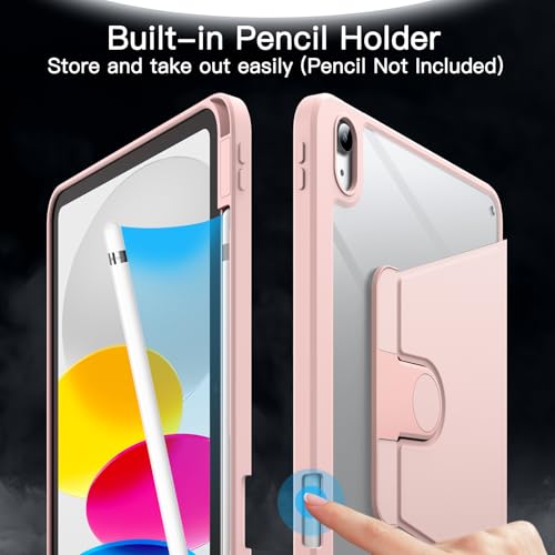 JETech Rotating Case for iPad (A16) 11th/10th Generation (2025/2022) with Pencil Holder, 360 Degree Rotation Protective Stand Cover Clear Back, Auto Wake/Sleep (Sandy Pink) by JETech - Image 5