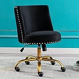 Merax Comfortable Home Office Desk Chairs Velvet Armless with Swivel Function for Computer Task, Living Room or Bedroom, Black