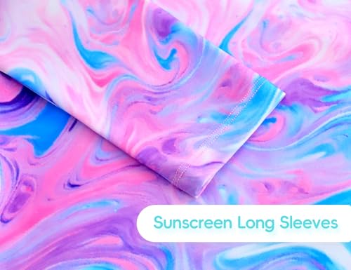 Image of Girls Swimsuit Long Sleeve Rush Guard Bathing Suit Swimwear with Bikini Bottom Sun Protection