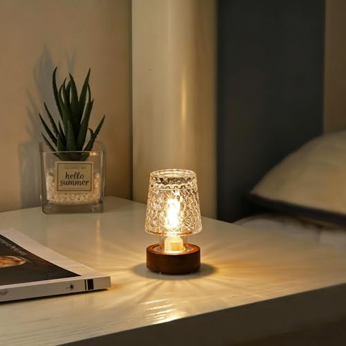 GZWANHANGMY Mini Soft Warm LED Night Light Battery Operated Portable Glass Lamp with Timer Art Deco Style Crystal Color for Adults