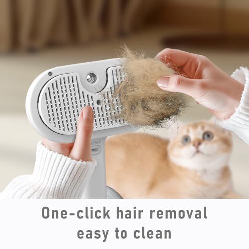 Image of 3 in 1 Cat Steam Brush,Pet Spray Hair Removal Comb for Shedding & Grooming, Water Brush for Cats Dogs Small Animals Long Short Haired with One-Click Release Button