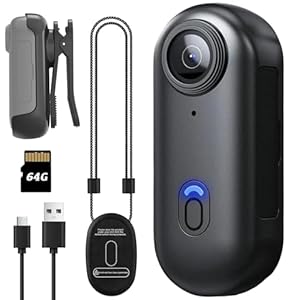 ABSAMAYS 1080P Mini Thumb Action Camera, Portable Vlogging Camera, Wearable Small Body Camera, Hands-Free POV Video Recorder for Motorcycle, Bike, Work, Travel, Pet Walking (64GB Basic Kit, Black)