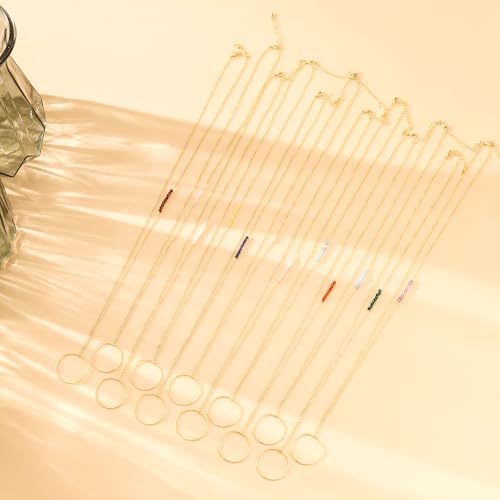 Long Pendant Necklace 14K Gold Plated Karma Circle Birthstone Y Chain for Women Jewelry Gift4