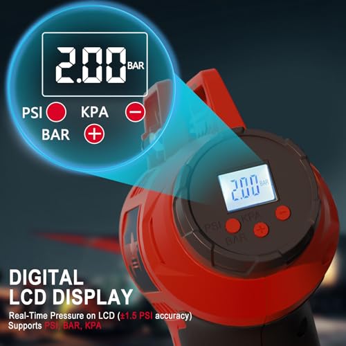 Tire Inflator Portable Air Compressor Compatible with Milwaukee 18v Battery (TOOL ONLY), 160PSI Auto Shut-off Pump, Digital Pressure Gauge, Emergency LED Light, Auto Accessories for Car Bicycle Ball