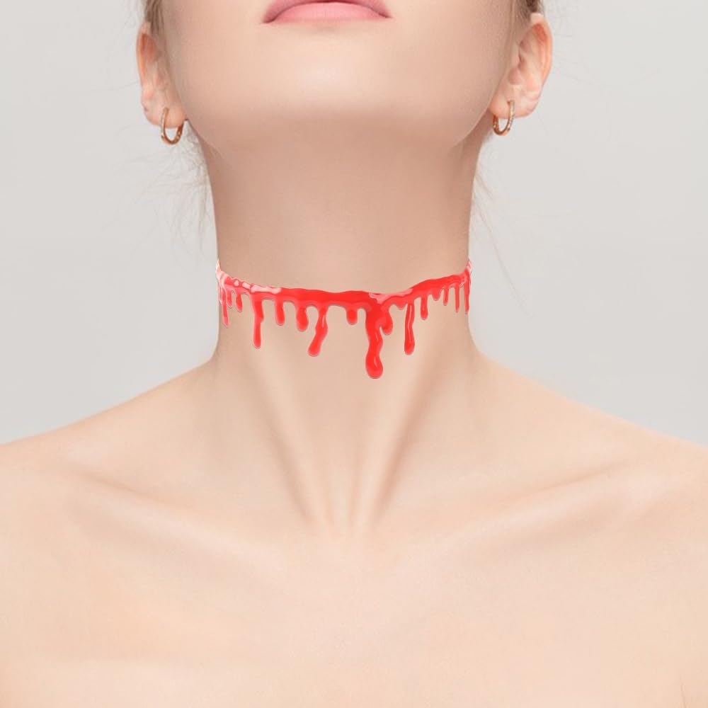 Necklace Halloween Red Blood Choker for Halloween Costume Simulation Bloodstain Jewelry for Party Festival Events - Image 6