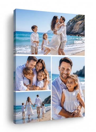 Pet-Jos Personalisierte Multi Foto Collage auf Leinwand auf Keilrahmen &ndash; Fotocollage mit Ihren Bildern &ndash; Verschiedene Gr&ouml;&szlig;en (Vertikal 4 Fotos B, 30 x 20 cm)