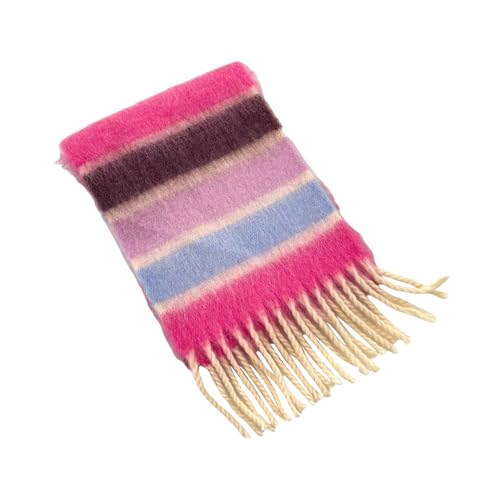 ANMITI Cachecol colorido às riscas para meninos com borlas, lenço macio e confortável, acessório quente de inverno para meninos e meninas dos 3 aos 12 anos, cachecol arco-íris, Número da cor: 4