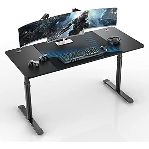 EUREKA ERGONOMIC Manual Height Adjustable Desk 152x66cm Large Computer Desk Office Desk Multi-functional Gaming Desk w Mouse pad Cable Management System Cover