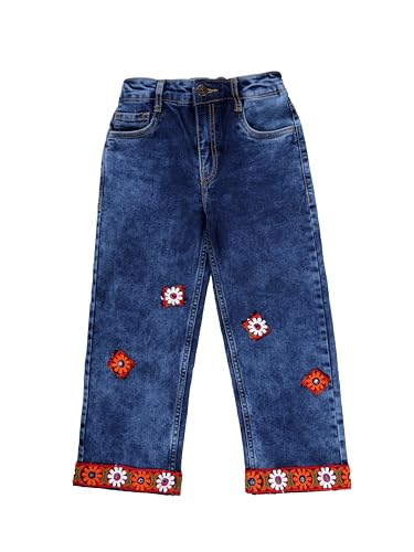 Image of KiddoPanti Girls Solid Waist Elasticated Straight Fit Jeans