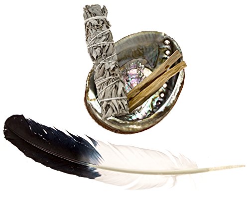Feather Fanning Kit With Abalone Shell, Medium California White Sage, And Palo Santo #TOP3