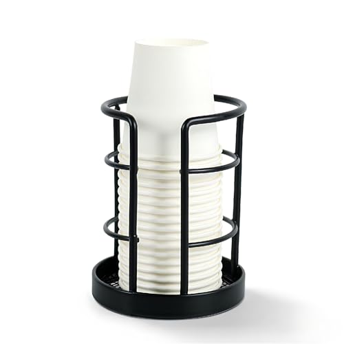 HillSpring Metal Bathroom Cup Dispenser Sturdy Storage Holder for 3 oz 4 oz Small Disposable Paper Cups Paper Cup Dispenser for Mouthwash Black