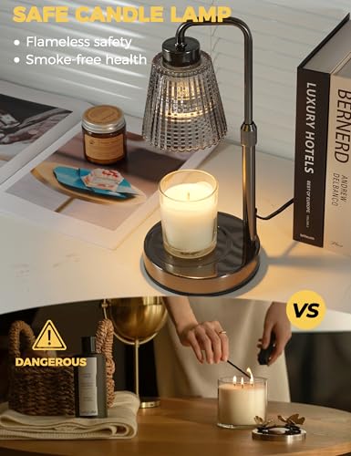 Image of Silver Gray Candle Warmer Lamp with 24h Cycle Timer, Dimmable Wax Warmer