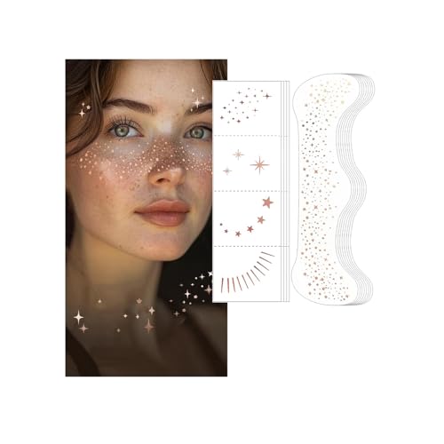 12 Pièces Tatouage Tache de Rousseur Paillette Imperméables, Taches de Rousseur Tatouages Temporaires pour Femmes, Patchs de Maquillage Scintillants pour...