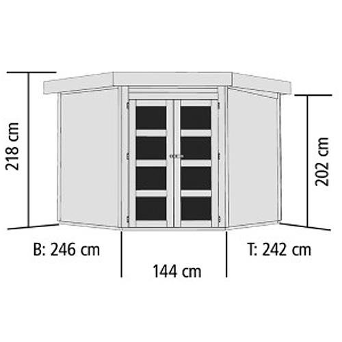 Karibu Gartenhaus GOLDENDORF 5 + Anbaudach 2,60m Länge | In Terragrau 246 x 242 cm 19 mm Wandstärke - 4260461834118 Karibu Gartenhaus GOLDENDORF 5 + Anbaudach 2,60m Länge | In Terragrau 246 x 242 cm 19 mm Wandstärke