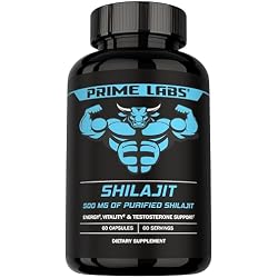 Prime Labs Shilajit Capsules for Men, 20% Fulvic Acid, 500 Mg | Himalayan Shilajit, Testosterone Support & Muscle Strength for Men, Third-Party Tested, 60 Capsules