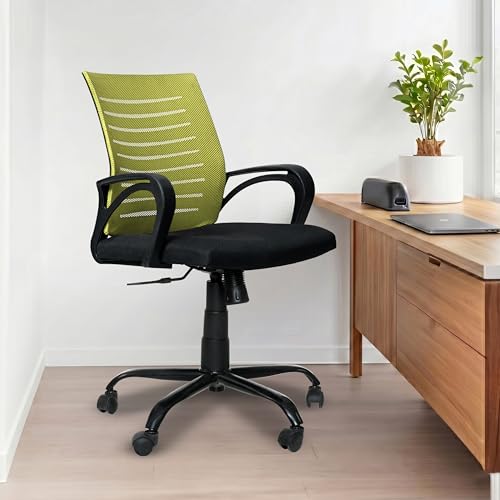 Image of Amazon Brand - Solimo Worklo Mid Back Office Chair for Work from Home | Study | Revolving | Computer (Heavy Duty Powder Coated Metal Base, Stylish Green Mesh)