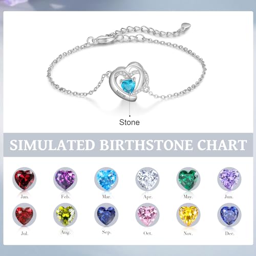 Image of Mom Bracelet Mothers Day Gifts Personalized 2 Birthstone Bracelets for Women Custom 2 Names Bracelets for Her Mothers Bracelet Jewelry for Wife