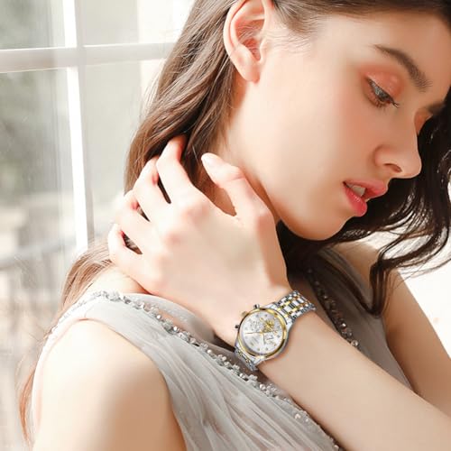 Image of OLEVS Womens Watches Diamond Luxury Dress Gold Wrist Watch Stainless Steel Waterproof Luminous Date