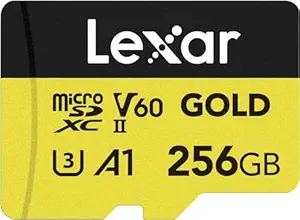 Lexar Professional 256GB Gold microSDXC, U3, UHS-II, A1, Memory Card, (LMSGOLD256G-BNNNG)