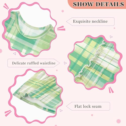 KLL Green Plaid Girl Party Dresses Swing Beach Sundress Summer Clothes O Neck3