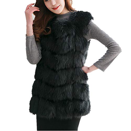 Lisa Colly Womens Winter Faux Fur Vest Coat Thick Soft Sleeveless Waistcoat Jacket (S, Black)