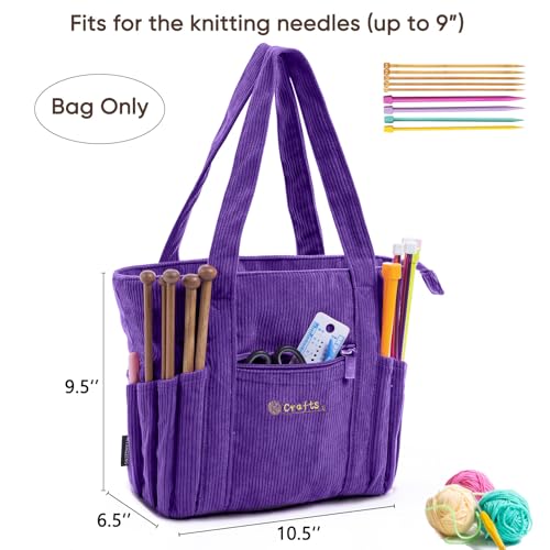Image of MYBAGZING Crochet Bag and Tote - Corduroy Yarn Bag - Yarn Holder for Crocheting - Crochet Storage Bag for Crochet Hooks, Crochet Accessories, Knitting Bag for Crochet Lovers, Mother's Day Gift