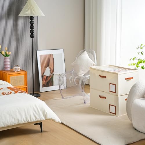 Image of INSTY Shoe Organizer for Closet Fit 24 Pairs, Large Foldable Shoe Storage Containers Box Bin w /Adjustable Dividers and Clear Cover, Space Saving Shoe Storage Organizer Box, Beige