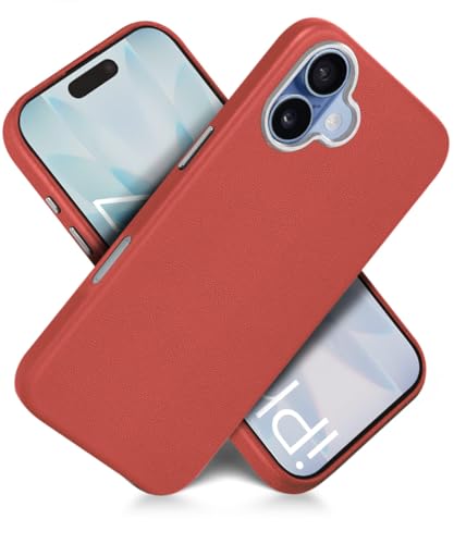 Image of WOW IMAGINE Back Cover for iPhone 17 | Shockproof Tough Leather Texture Hard Mobile Case | Ultra Slim Non-Slip Grip | Inner Velvet Fabric | Metal Camera Ring - Crimson Red