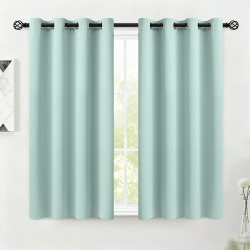 Image of COSVIYA Grommet Room Darkening Aqua Curtains 45 inch Length for Bedroom | Light Blocking Insulated Thermal Curtains for Living Room, Blackout Thick Polyester Window Drapes,52x45 inches, 2 Panels