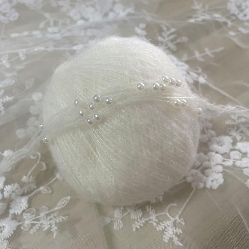 Ederafoto Newborn Photography Props Baby Photoshoots Pearl Headbands Girl Photo Posing Mohair Tieback (B Ivory)