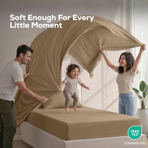 Image of Utopia Bedding Twin Sheet Set - 3 Piece Bed Sheets for Twin Size Bed, Soft and Breathable Microfiber, Includes 1 Fitted Sheet, 1 Flat Sheet and 1 Pillowcase - Oeko Tex (Sand)