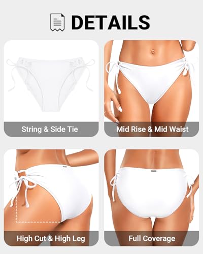 Image of Zmart String Tie Side Bikini Bottoms - Women Full Coverage Swimsuit Bottom Mid Rise Mid Waist Swim Bathing Suit Bottom