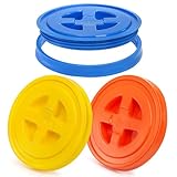 Hacaroa 3 Pieces 5 Gallon Bucket Lids, 12 Inch Plastic Screw Top Seal Lids, Leak-proof Reusable Bucket Twist Lid Caps for Pet Food, Grain, Paint Storage Buckets, 3 Colors