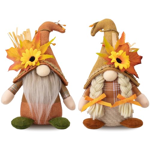 KUWUNG 2 Stück Herbstdeko Wichtel, Handgefertigt Herbstwichtel Thanksgiving Dekoration, Sonnenblumen Weihnachtszwerg Plüschpuppe, Gesichtslose Puppe Zwerg, Halloween Thanksgiving Herbst Deko