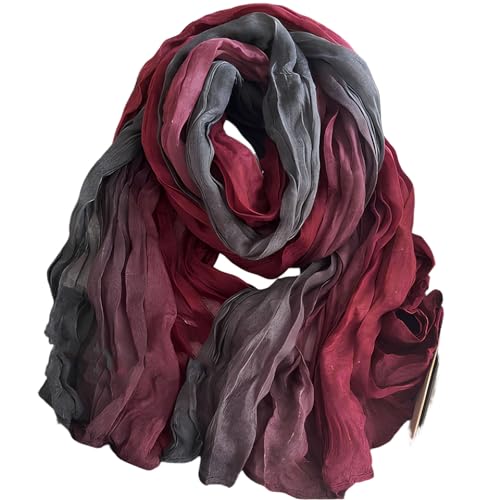Cotton Linen Fashion Scarf Gradient Two-tone Four Season Scarf Shawl Beach Gauze Long Lightweight Travel Scarves 01 Hot Pink-One Size