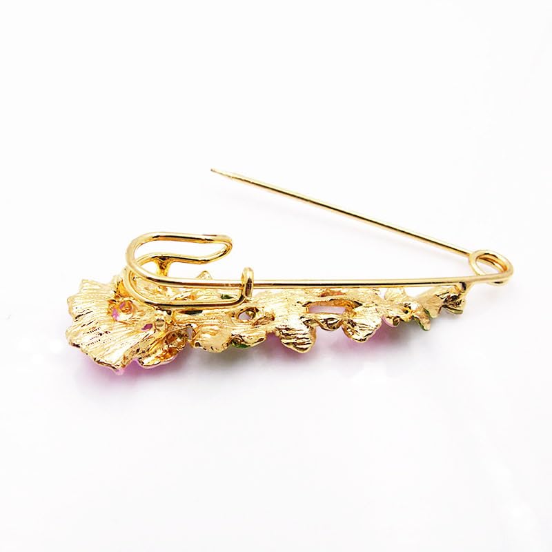 Image of Crystal Flower Brooch Sweater Shawl Brooch Collar Safety Pin Stylish Chic Multi-colored Tulip Flower Pin Rhinestone Enamel Brooch Wedding Party Accessories Jewelry for Women