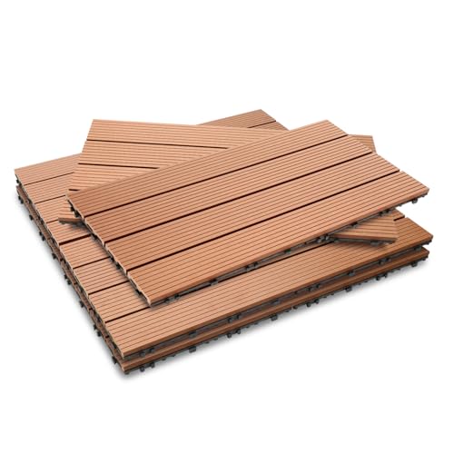 Jaxguom 6 piastrelle in WPC per terrazze, 30 x 60 cm, in WPC, piastrelle da giardino con sistema a clic, piastrelle per terrazze, impermeabili, per terrazze, per 1 m² marrone