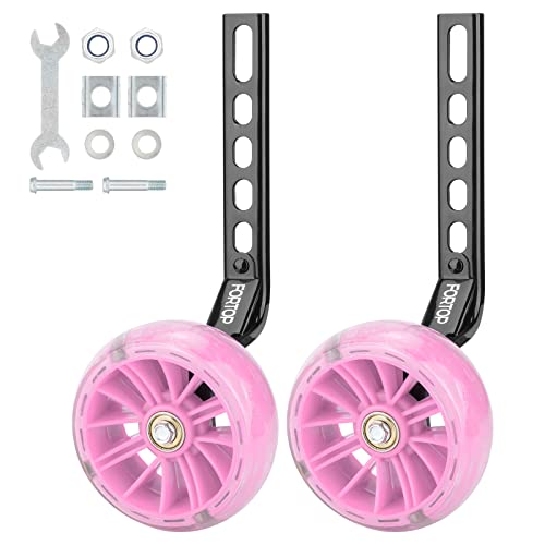 FORTOP Bike Training Wheels, Pair of Heavy Duty Rear with Stabilizers Mounted Kit for Kids Boy Girls Bikes of Single Speed Bicycle with 12 14 16 18 20 Inch (Heavy Duty Pink, 12IN-20IN)