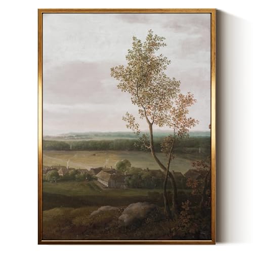 InSimSea Golden Framed Vintage Canvas Wall Art View of the Country Near Jægerspris 12x16in, Vintage Rustic Village Nature Trees Landscape Wall Decor, Farmhouse Home Decor For Bedroom Office Kitchen