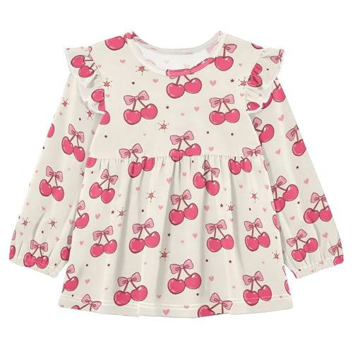 Bows Cherry Cute Girls Shirts Cotton Long Sleeve Ruffle Toddler Tee Tops