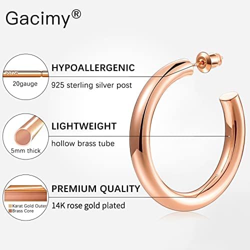 Gacimy Chunky Hoop Earrings for Women 14K Gold Plated, 925 Sterling Silver Post Hoops for Women - Image 2
