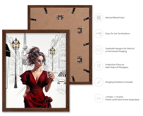 Image of Poster Master Lady in Red Print - Fashion Poster - Paris Designer Art - Modern Wall Design - Chic Gift for Women & Fashionista - Glam Decor for Bedroom or Girl's Room - 8x10 Brown Framed