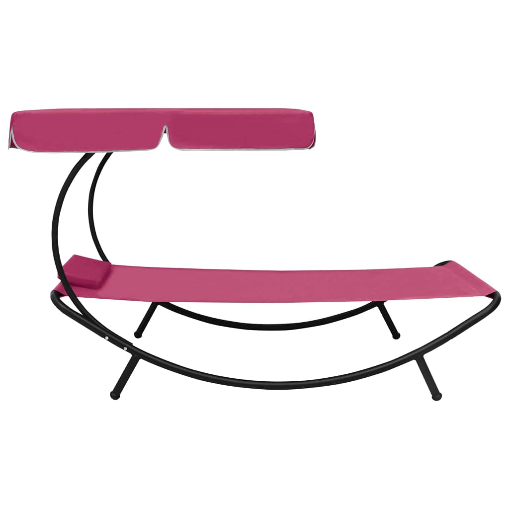 Lettino prendisole con tettuccio parasole e cuscino, rosa, da giardino, pieghevole, per spiaggia, esterni, piscina, con schienale regolabile e resistenza all'acqua, per terrazza e balcone