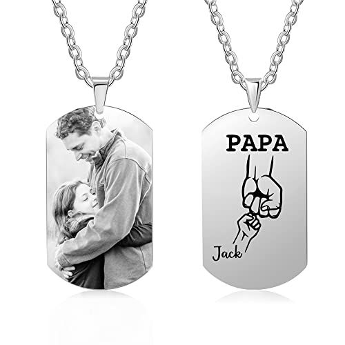 lorajewel Collar papá con 1-5 nombres Collar personalizado con foto Regalo para el Día del Padre Acero titanio Colgante de plata Regalo de cumpleaños de papá