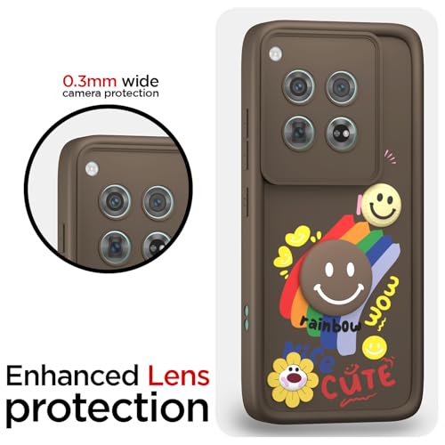 Image of Pikkme Back Cover for OnePlus 12 5G | Soft Silicone| Cute Rainbow Smile & 3D Cartoon Flower Design | Shockproof Raised Camera Protection Bumper Case (Brown)